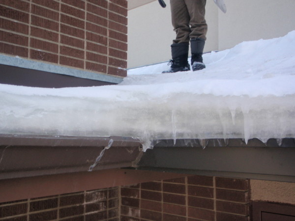 Ice Damming - Ice damming is usually caused by improper insulation or soffit ventilation, which causes snow to melt above the heated living space and freeze as it reaches an unheated area of the roof. It can also be caused by a blocked soffit. If you think you may have ice damming, contact Bricor Roofing today!